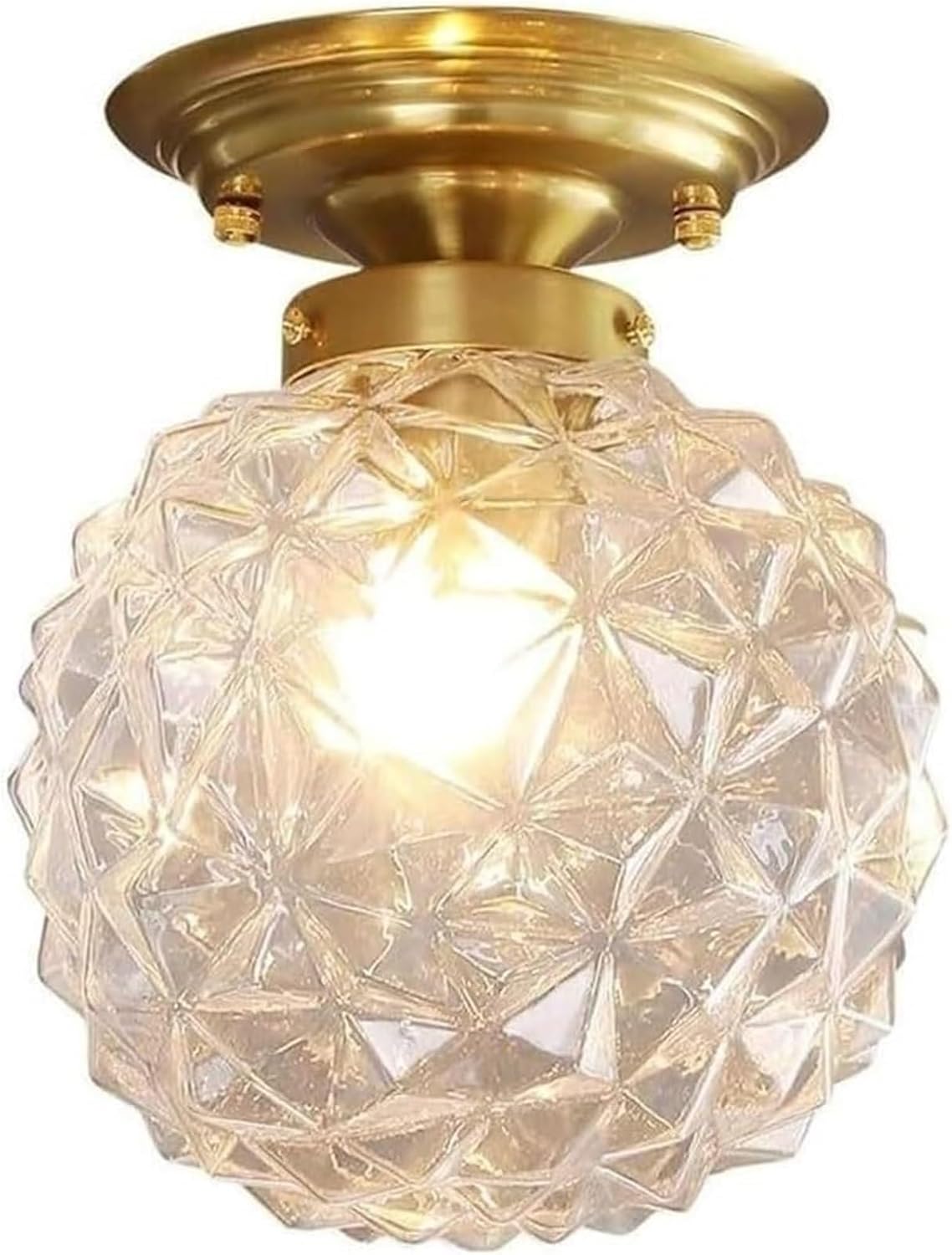 Modern Gold Flush Mount Ceiling Light with Faceted Crystal Panels