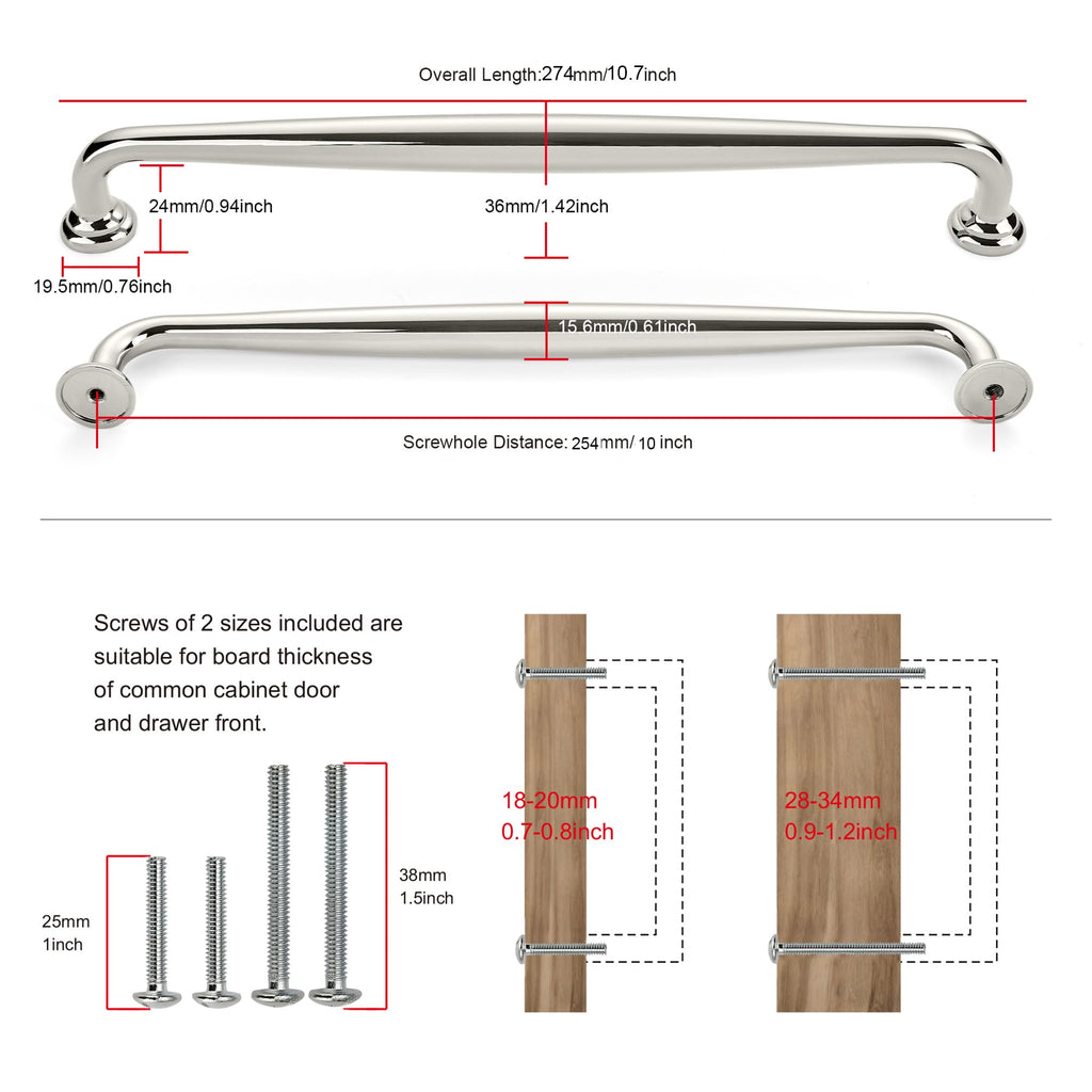 5 Pack Cabinet Handles-10/254mm Screw Spacing Polished Nickel Furniture Hardware Handles Cabinets Bedroom Dresser
