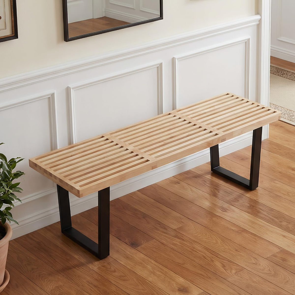Inspired Nelson Style 55" Natural Wood Entryway Bench Dining Bench Bench