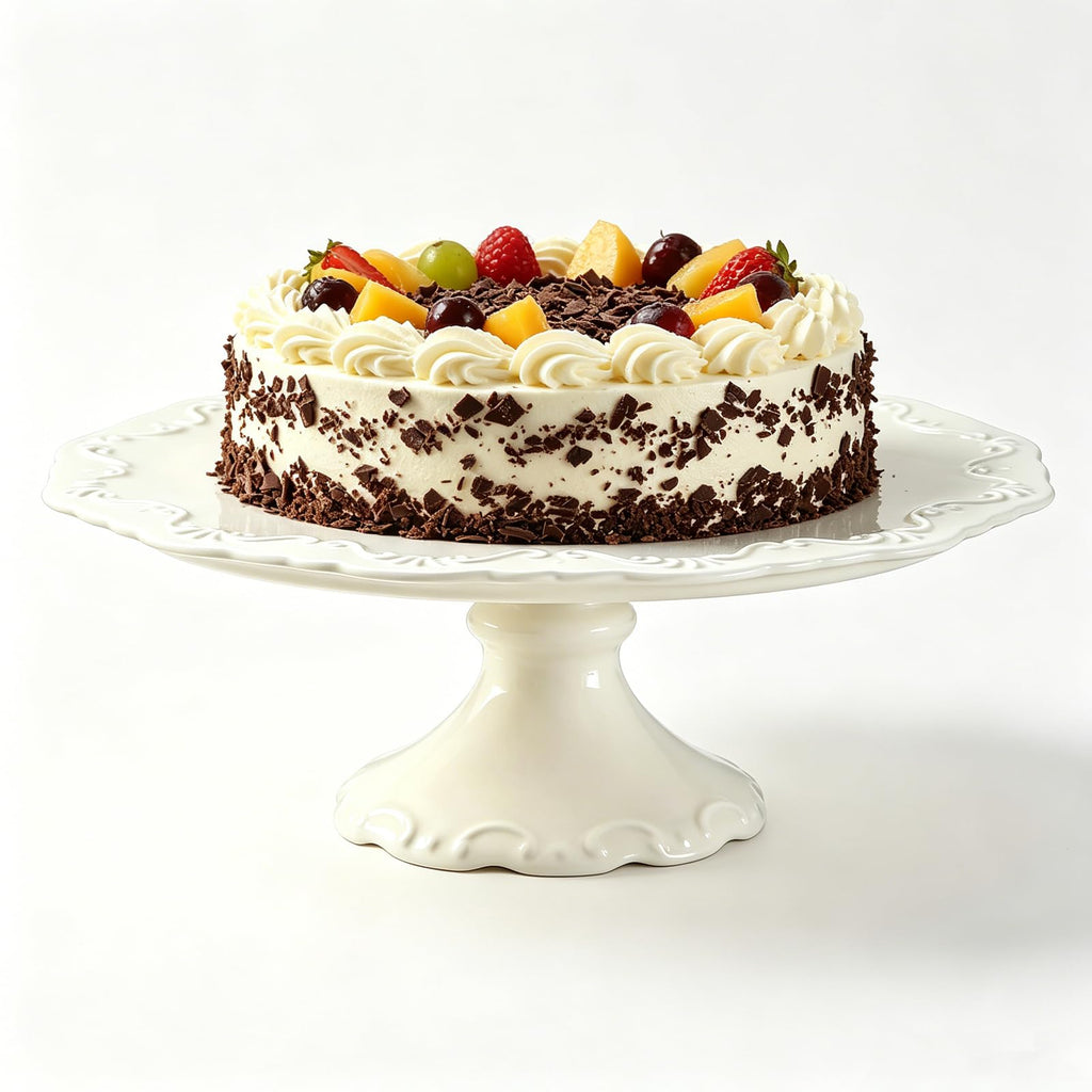 Ceramic Cake Stand Pedestal, 12 inch White Round Cake Plate for 10 in Cake