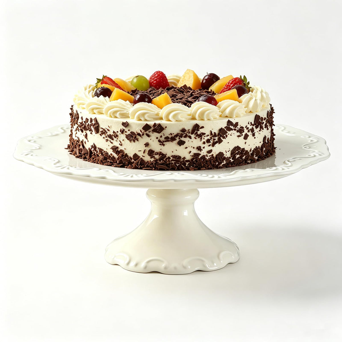 Ceramic Cake Stand Pedestal, 12 inch White Round Cake Plate for 10 in Cake
