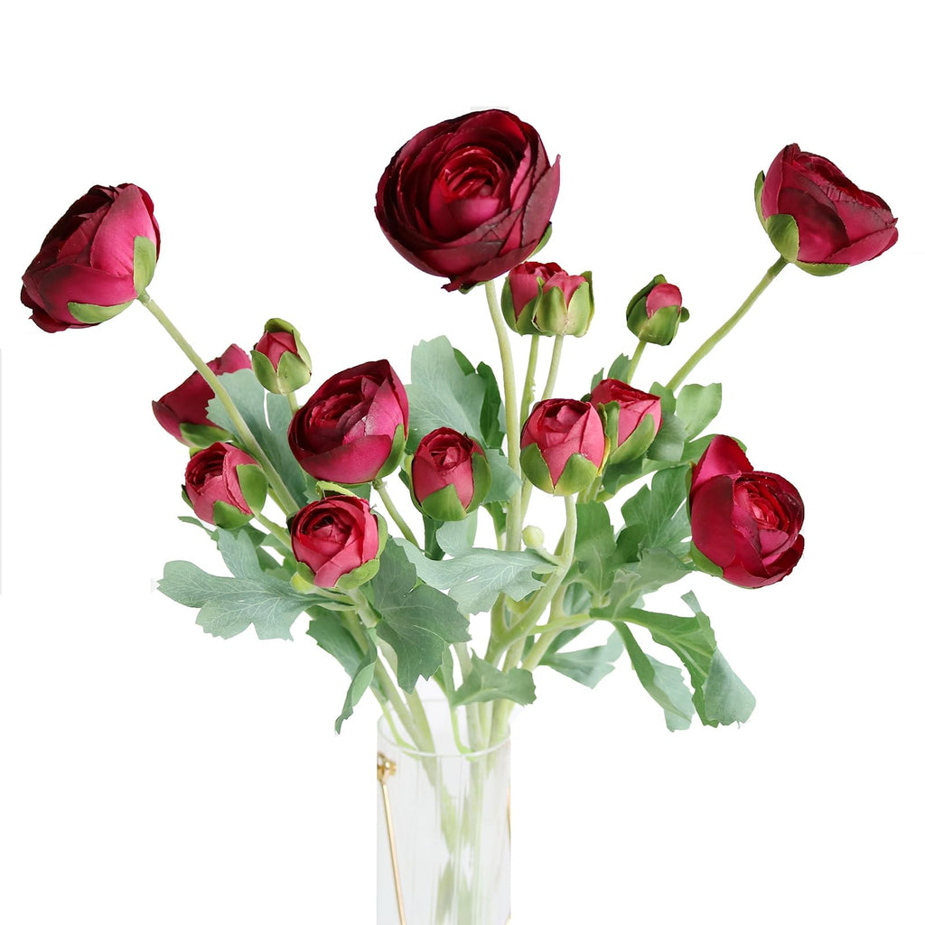 Realistic Silk Faux Ranunculus Flowers Artificial Burgundy Stems Astilbe Faux Peony Stems Wedding Decor Lifelike Bush
