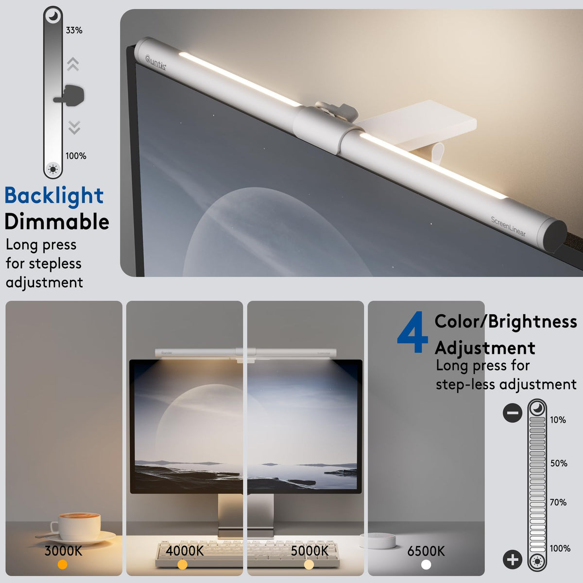 White Monitor Light Bar with Backlight, Desk Light with Remote
