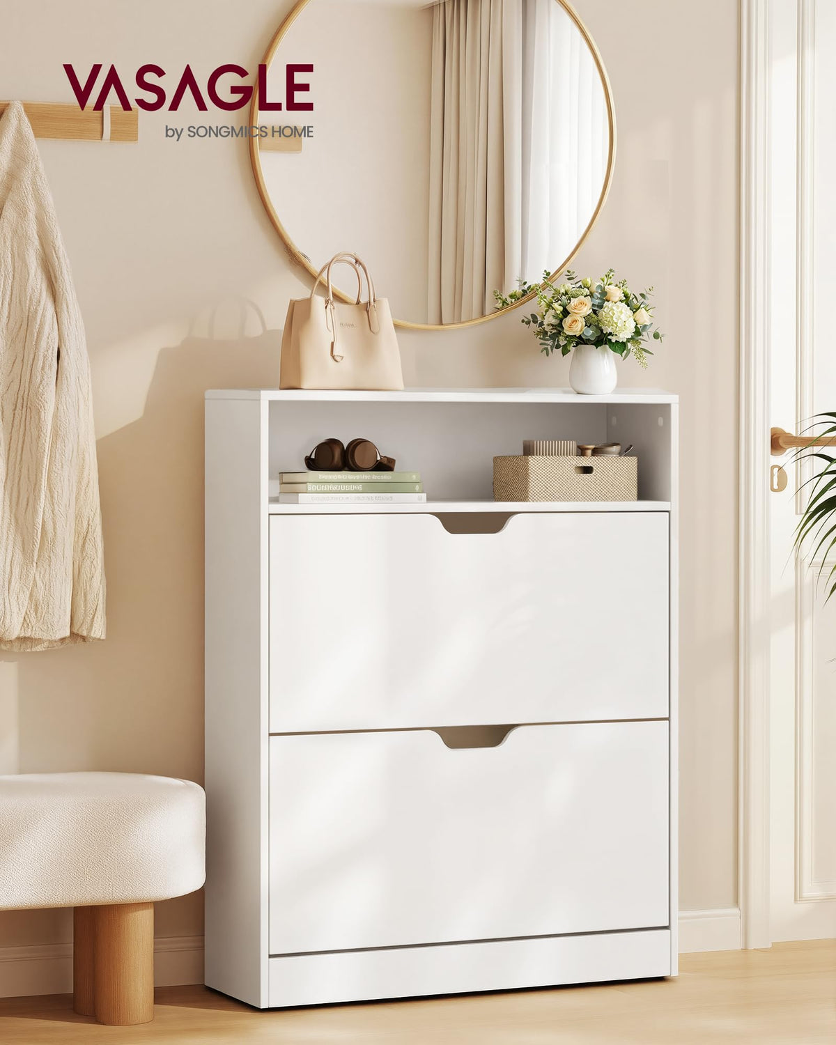 Shoe Cabinet with 2 Flip Drawers, Holds up to 14-16 Pairs of Shoes
