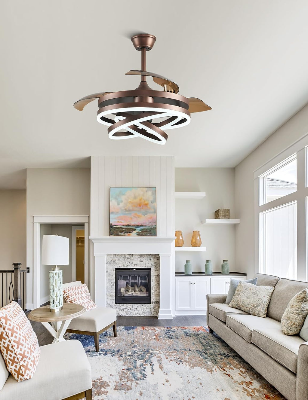 42" Retractable Ceiling Fans with Lights and Remote Brown
