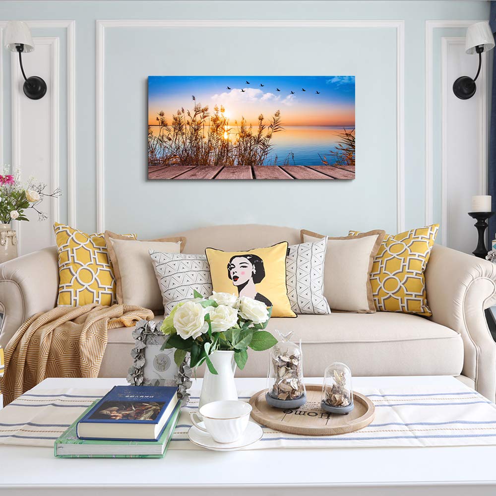 Ocean Canvas Wall Art, Coastal Bedroom 40"x20"