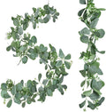 Artificial Eucalyptus Garlands - 6ft Greenery Vines with Faux Eucalyptus Leaves, Butterfly Leaves, and White - Set of 2