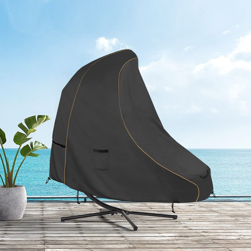 73 Inch Patio Hanging Chaise Lounge Cover - Classic Black 600D Tough Canvas Heavy Duty Waterproof Outdoor Curved