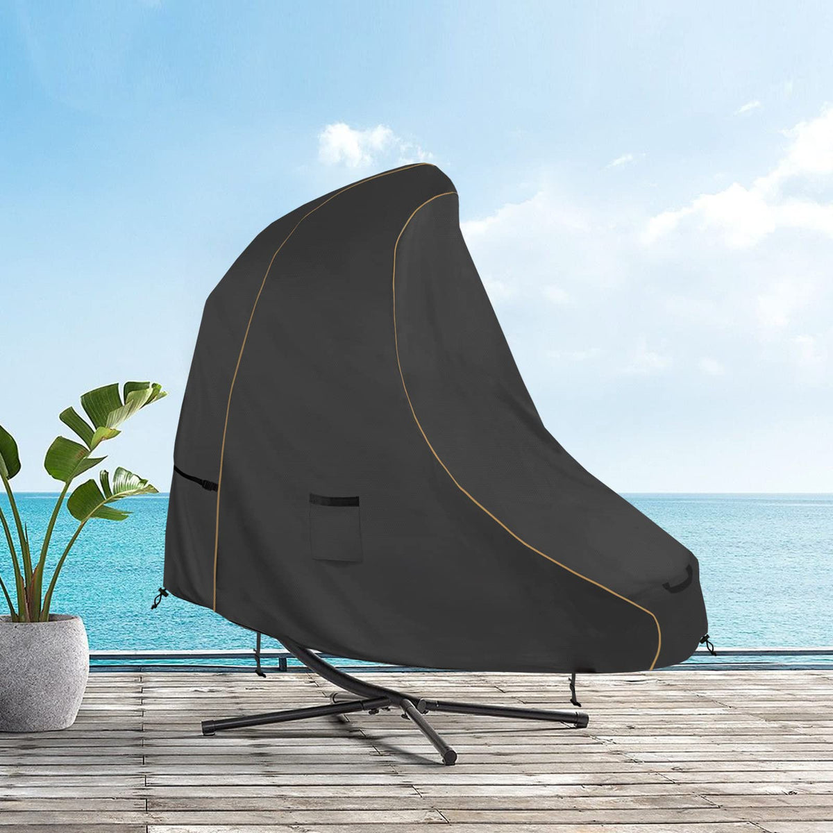 73 Inch Patio Hanging Chaise Lounge Cover - Classic Black 600D Tough Canvas Heavy Duty Waterproof Outdoor Curved