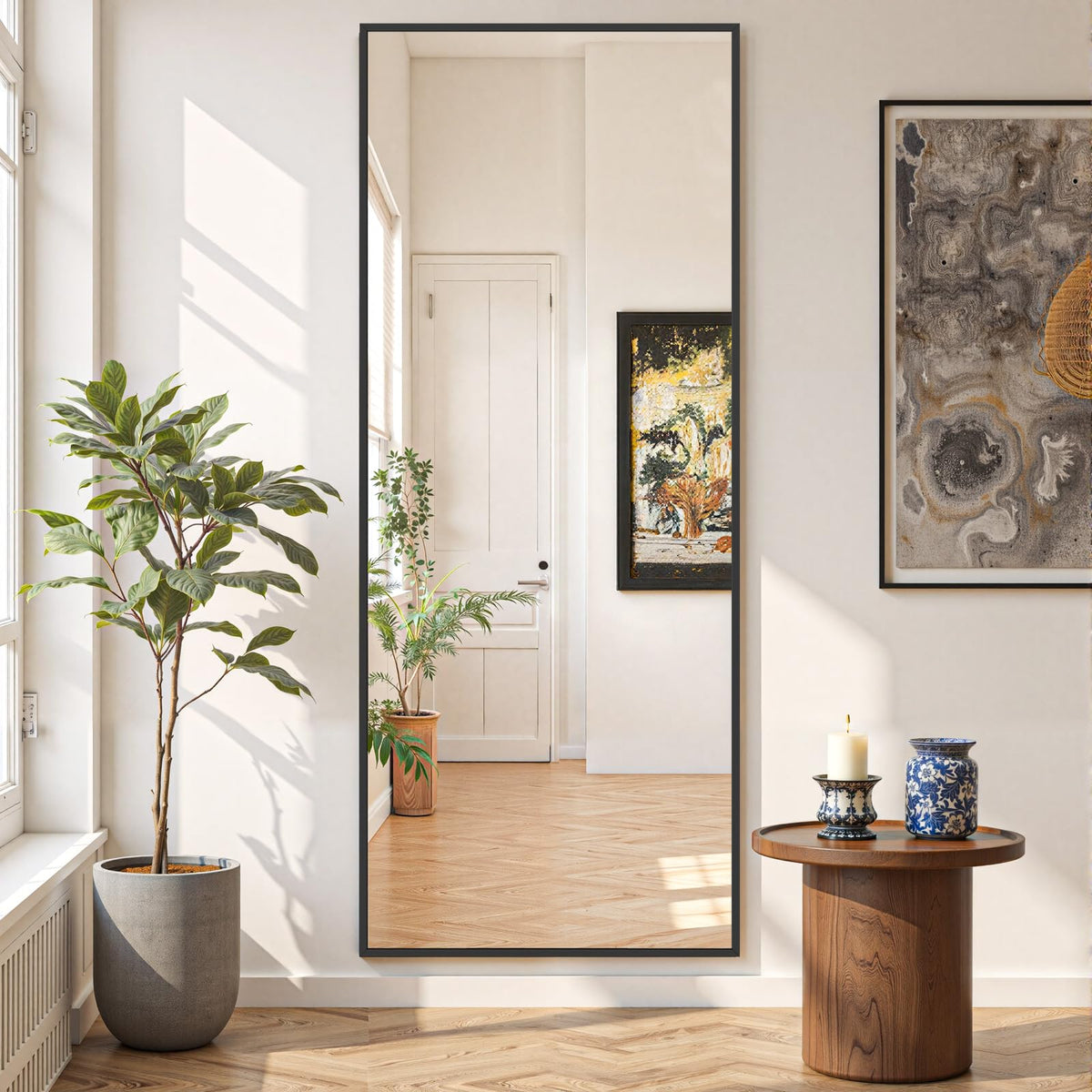 Mirror Full Length 65"x24", Rectangle Full Body Floor Mirrors with Stand