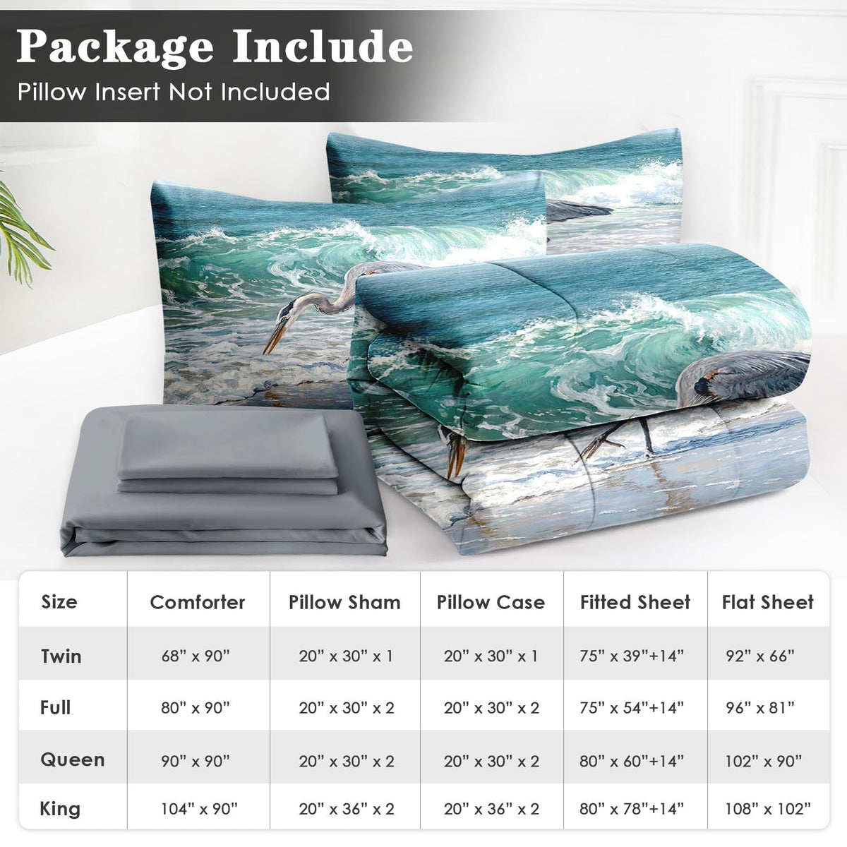 7 Pcs Comforter Set, Bird Coastal Bedding