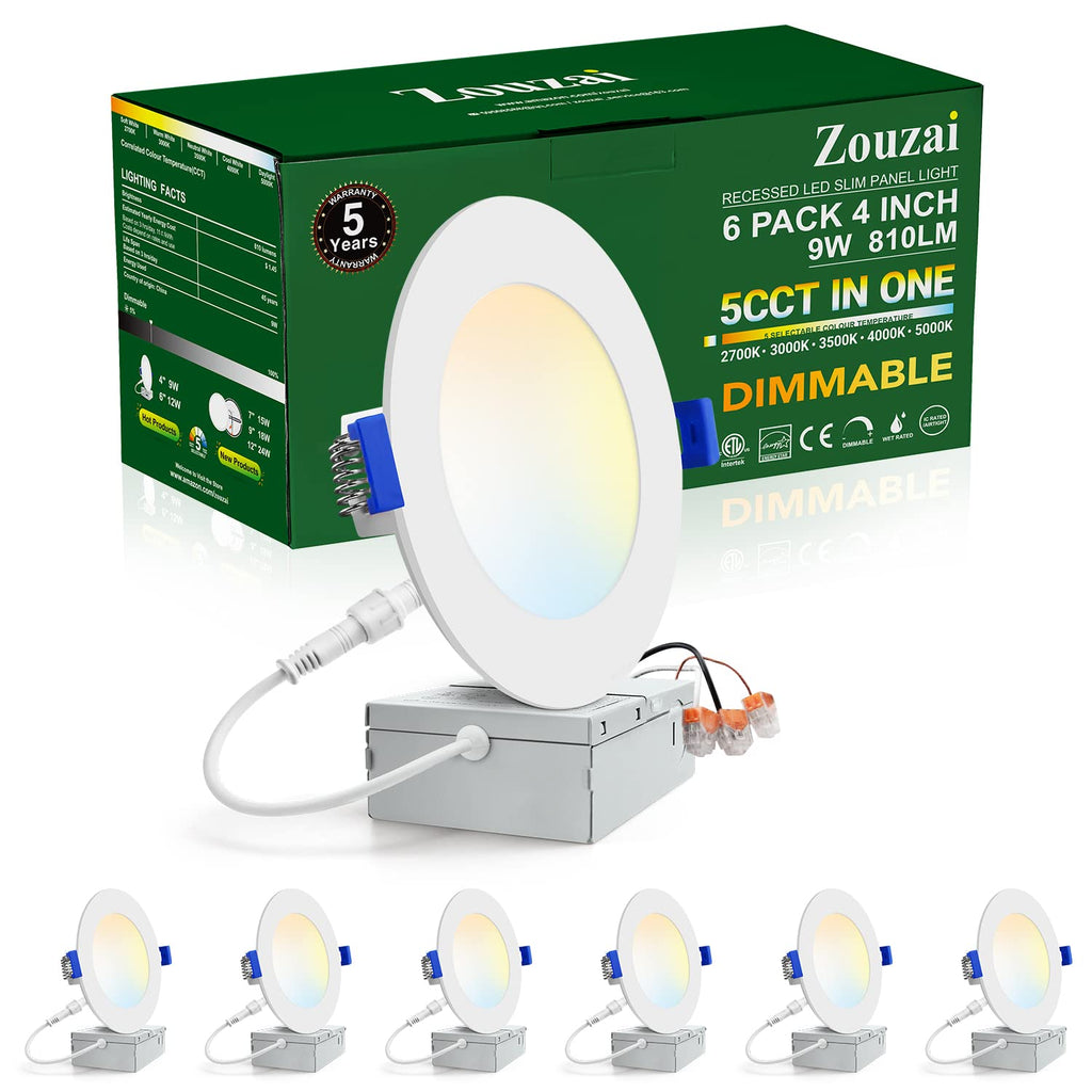 6 Pack 4 Inch LED Recessed Ceiling Light, 810LM, 5CCT, Dimmable