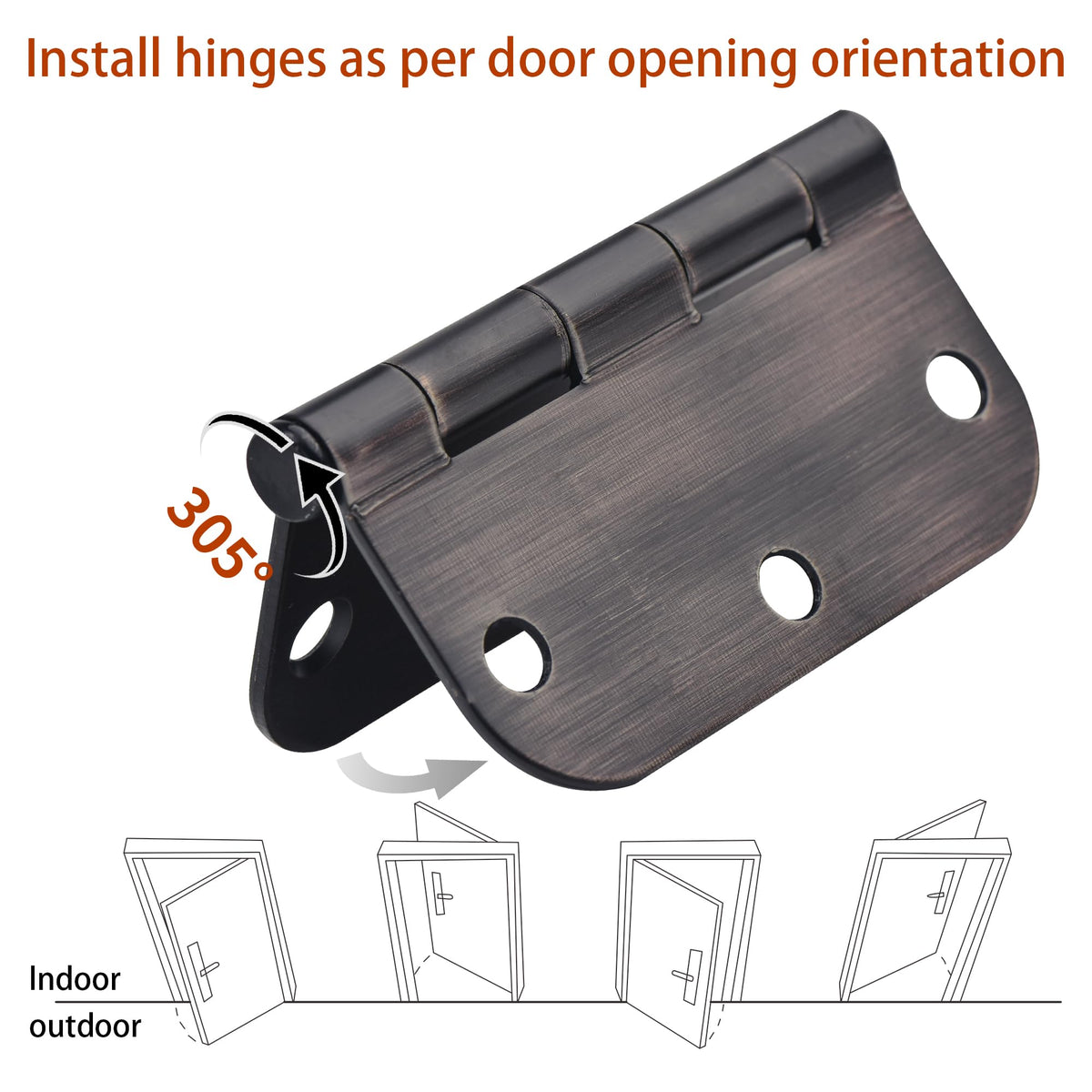 24 Pack Door Hinges, 3.5 x 3.5 Inch Oil Rubbed Bronze Hinges for Wood 5/8'' Radius Corners Interior Hinges, 3 1/2