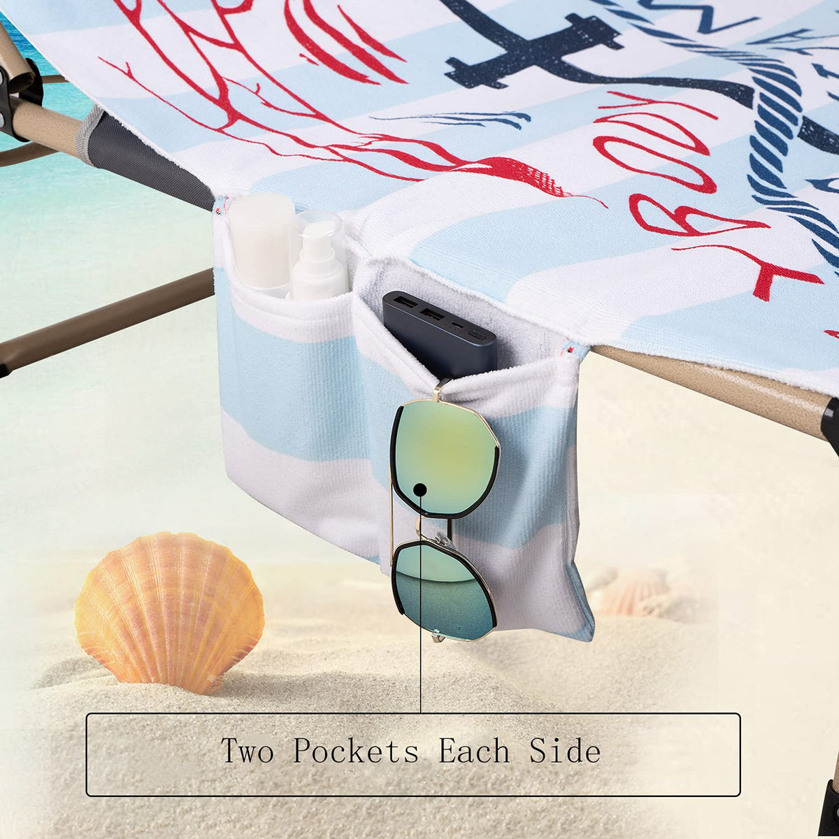 Everybody Needs Vitamin Sea Anchor Beach Chair Cover with Side Pockets Thick and Quick Dry Chaise Lounge Chair Towel