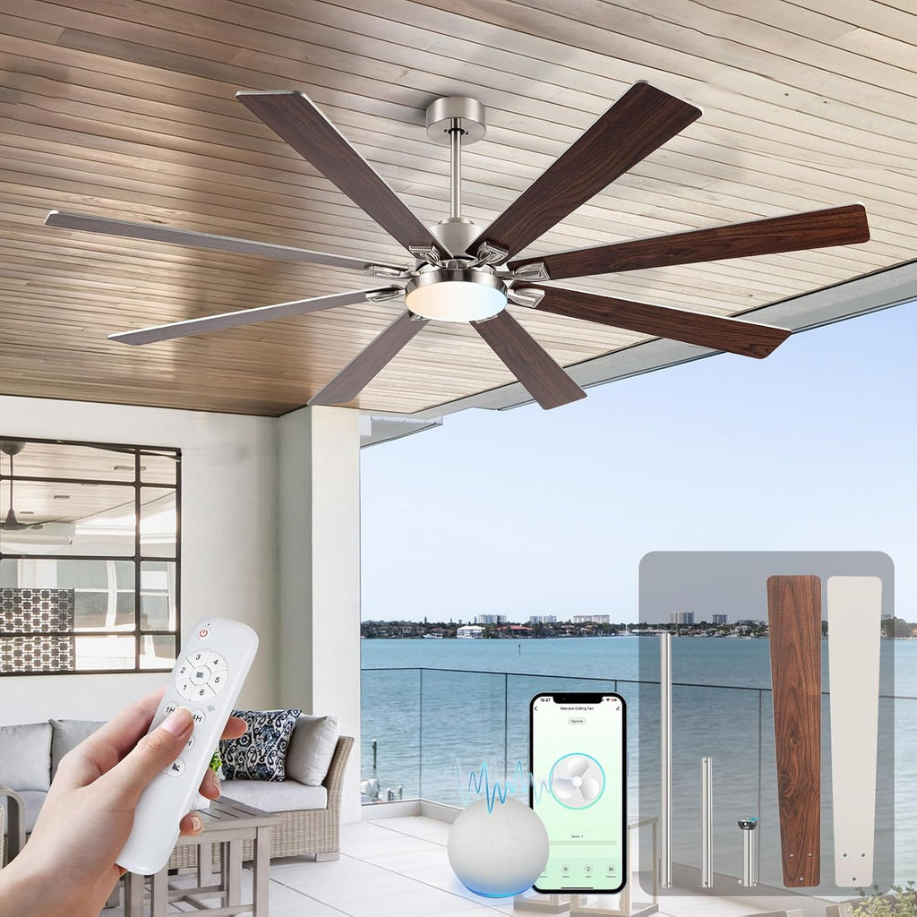 72" Brushed Nickel Ceiling Fan with Light & Remote