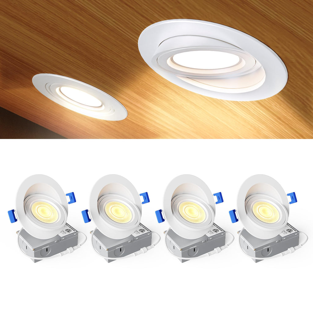 4 Pack 4 Inch LED Eyeball Gimbal Recessed Light, 5CCT Dimmable