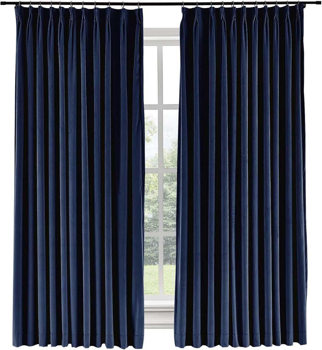 Soft Velvet Curtains Pinch Pleated Velvet Textured Drapes Panels for Bedroom Meetingroom Club Theater Living Room