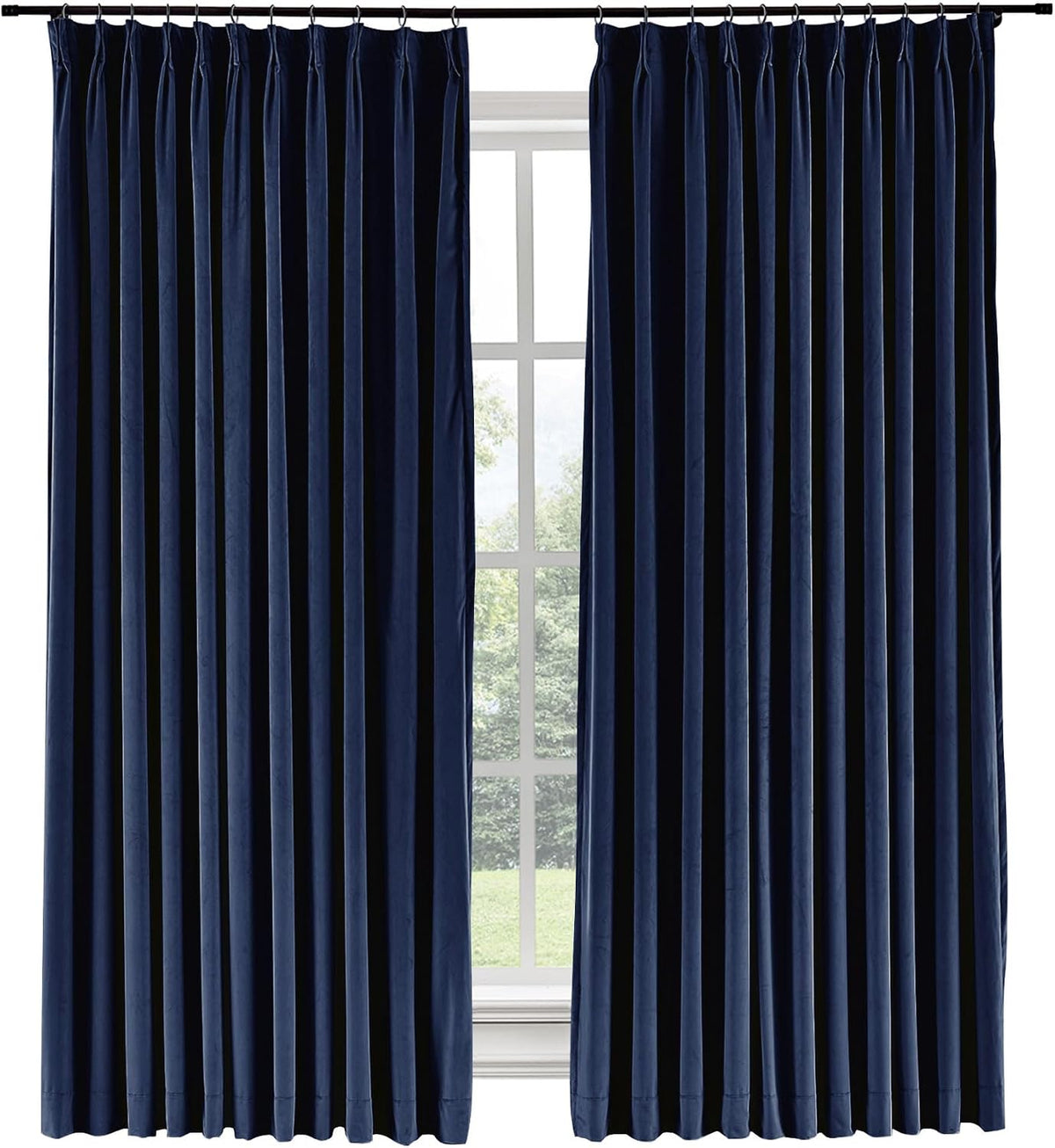 Soft Velvet Curtains Pinch Pleated Velvet Textured Drapes Panels for Bedroom Meetingroom Club Theater Living Room