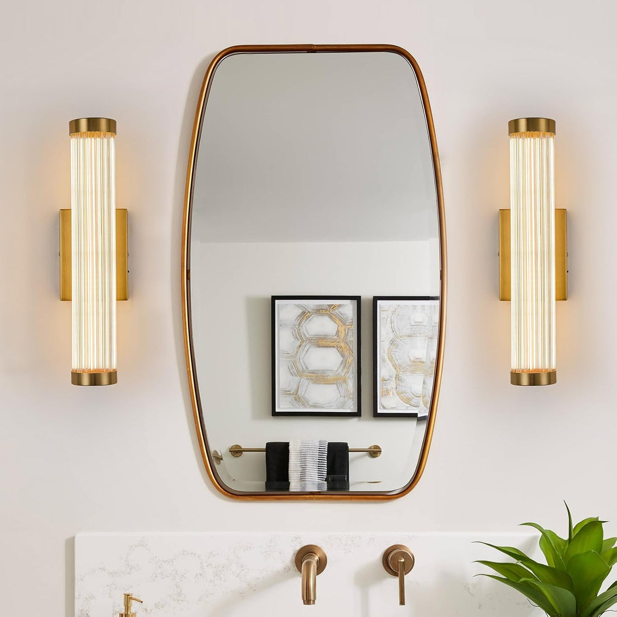 Gold Modern LED Wall Sconce, 3CCT Wall Sconces Dimmable Glass Sconce Wall Lighting Indoor Wall Mount Bathroom Vanity