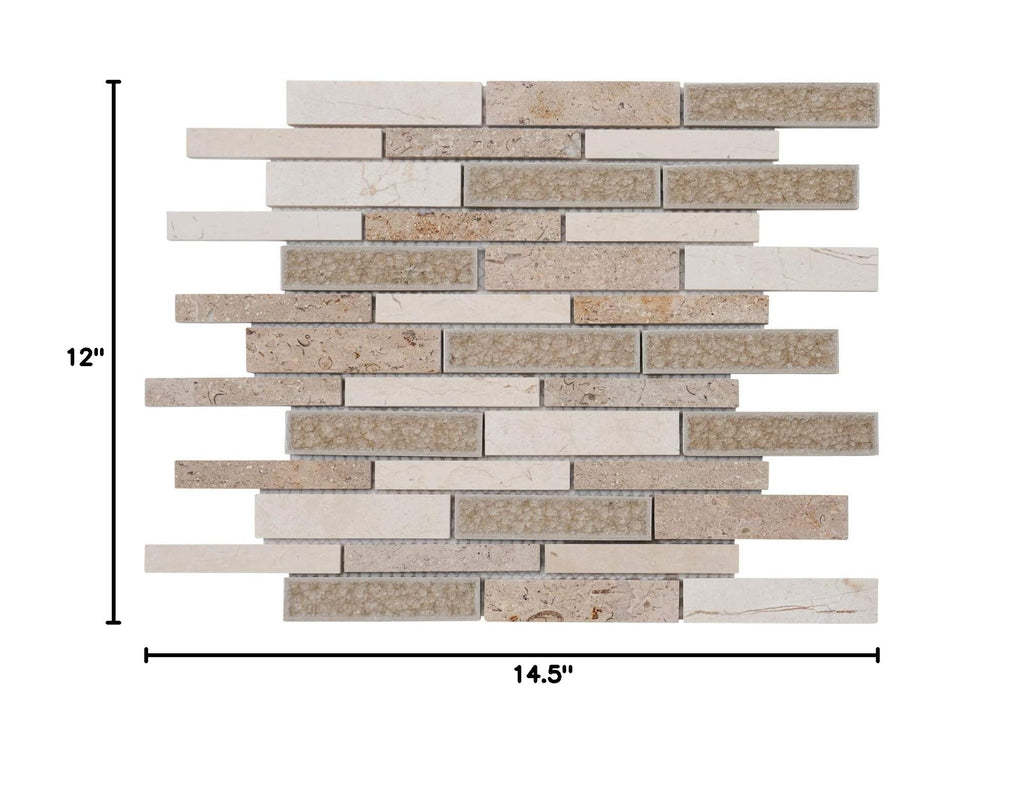 TDH462NS Beige Sand Sina Pearl Crema Marfil Marble Stone Crackle Glass Modern Mosaic Tile Backsplash Kitchen Bath