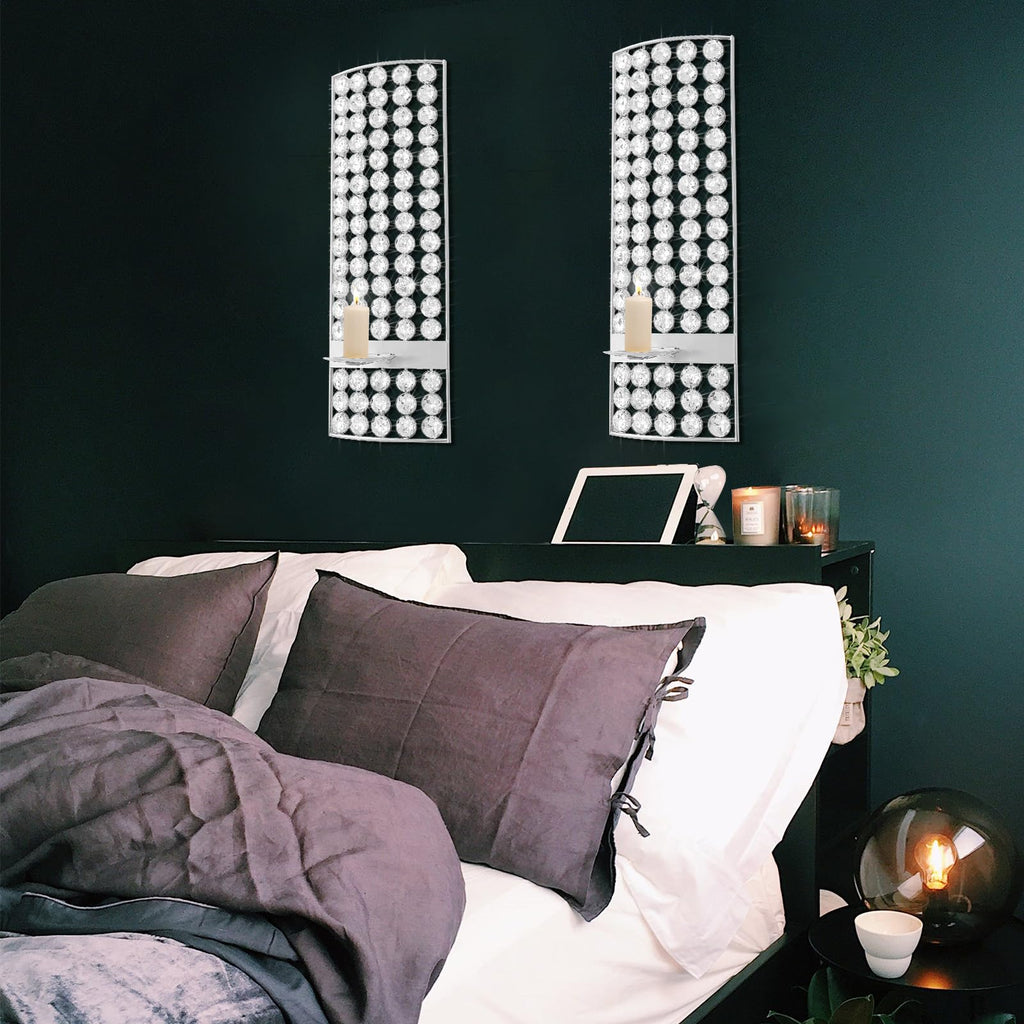 2 Set Glam Wall Candle Sconces Decor Living Room Bedroom Dining Room Metal Bling Crystal Candle Wall Sconce