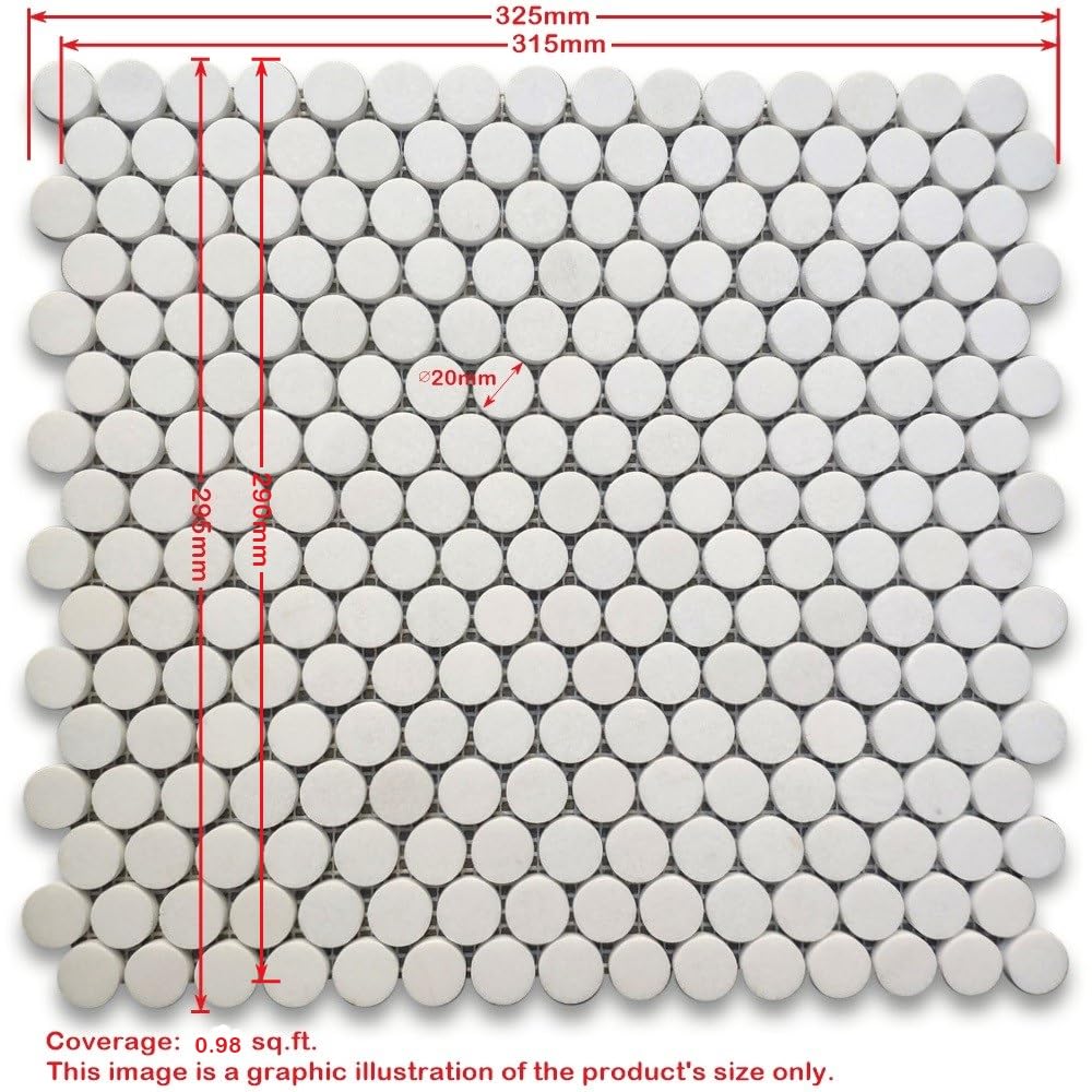 Statuary White Marble 3/4 inch Penny Round Mosaic Tile Polished Kitchen Bath Wall Floor Backsplash Shower (1 Sheet)