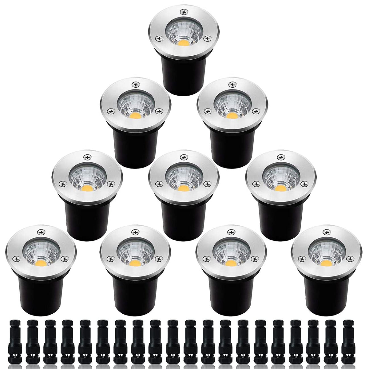 Low Voltage Landscape Lighting,LED Well Light Outdoor 12-24V AC/DC In-Ground Lights IP67 Waterproof Warm White Paver
