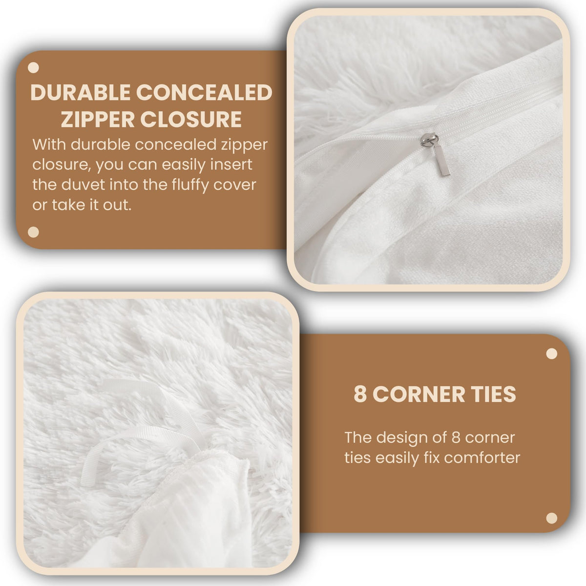 3 PCS Fluffy Faux Fur Duvet Cover Set, White