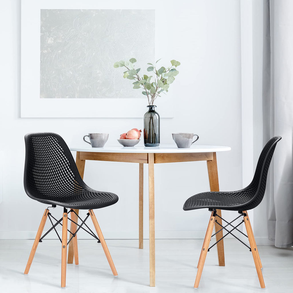 Inspired Eames Style Set of 4 Dining DSW Chairs, Shell PP Lounge Side Chairs w/Beech Wood Legs & Mesh Design, Modern Side Chairs Living