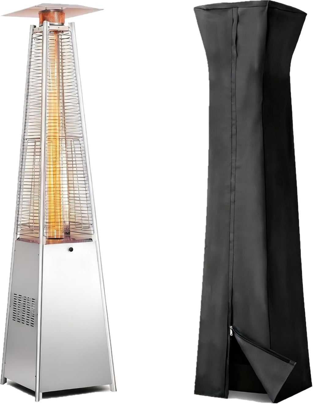 48,000 BTU Pyramid Patio Heater, Outdoor Patio Heaters for Outdoor Use with Cover & Wheels, 88" Quartz Glass Tube