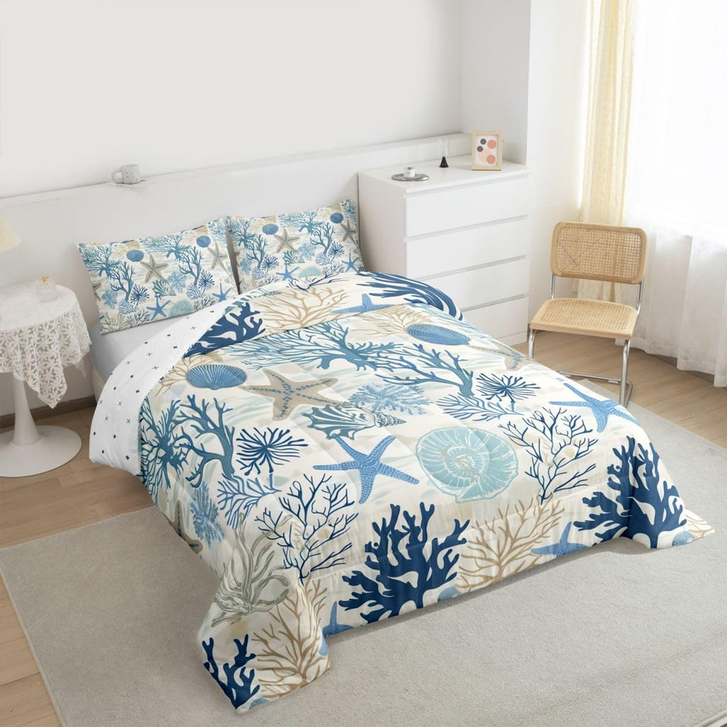 Starfish Seashell Conch Comforter Set 3 Pcs