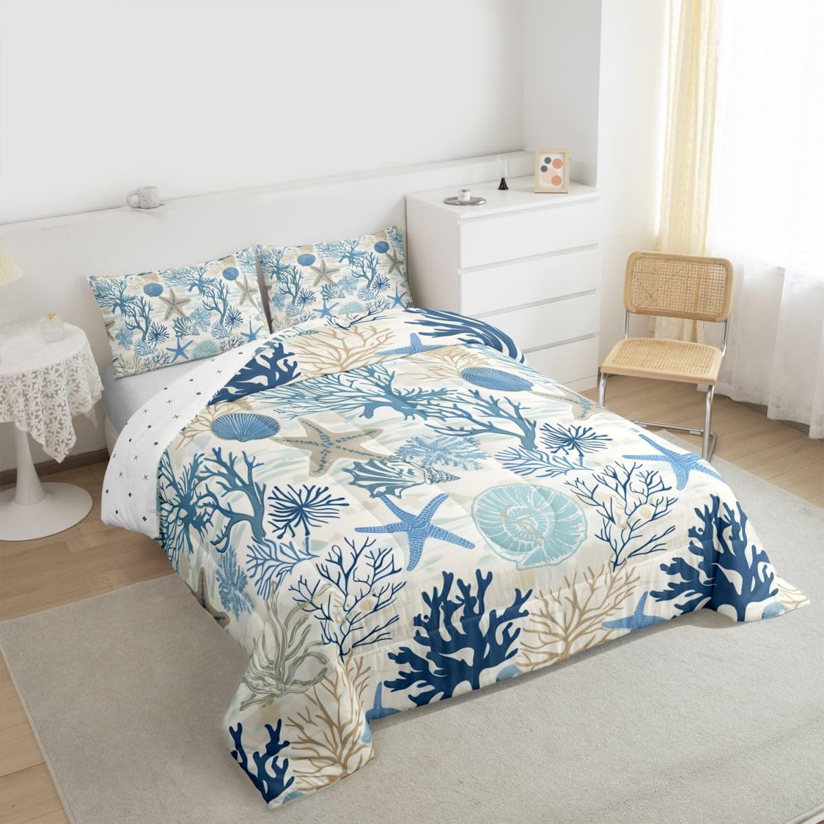 Starfish Seashell Conch Comforter Set 3 Pcs