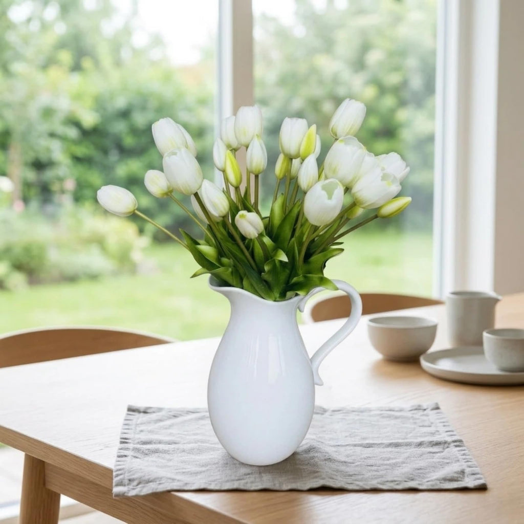 20 Pcs 15'' Artificial Tulips Flowers White Faux Tulip Flowers