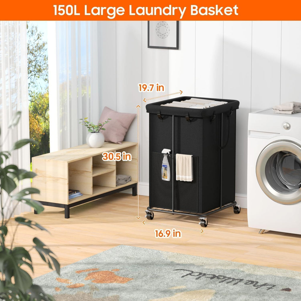 Hamper with Wheels, 150L Rolling Laundry Basket with Bag & Handles