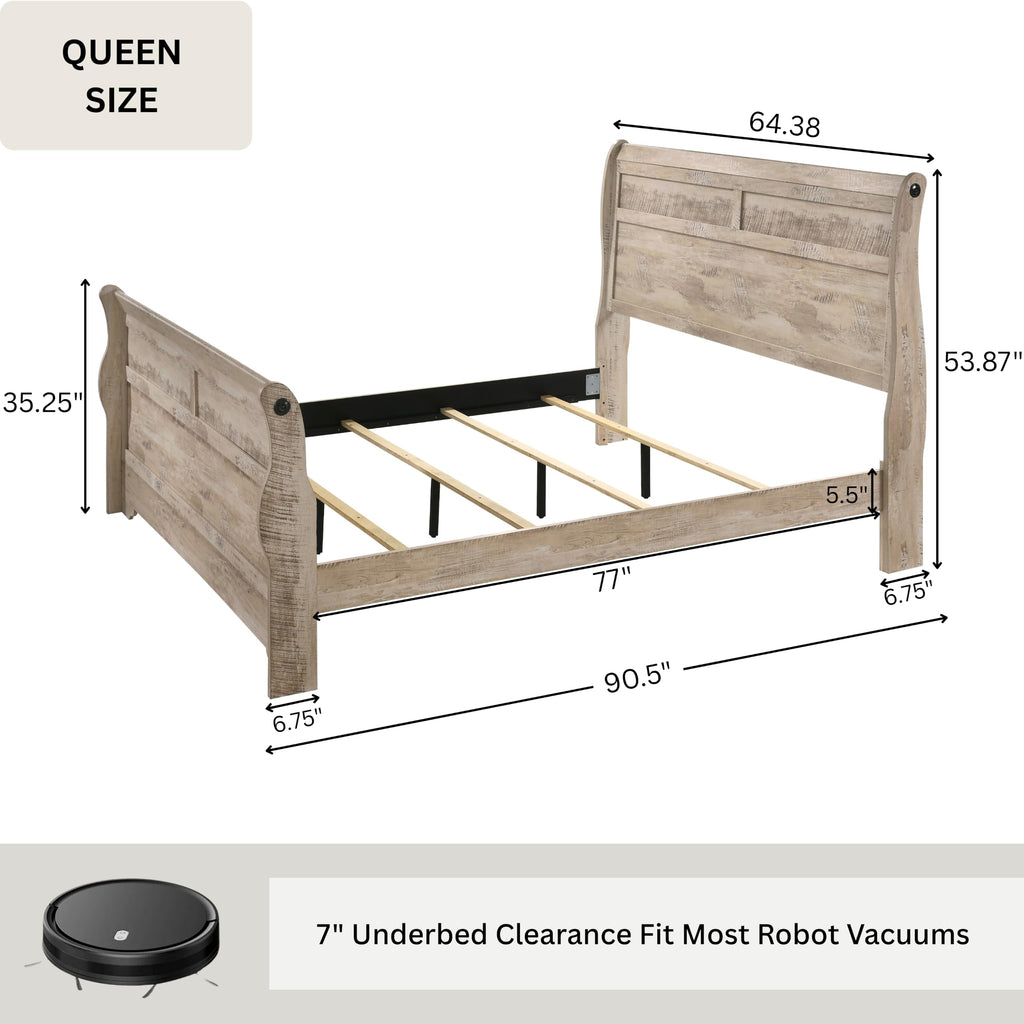 Imerland Contemporary White-wash Finished Sleigh Bed