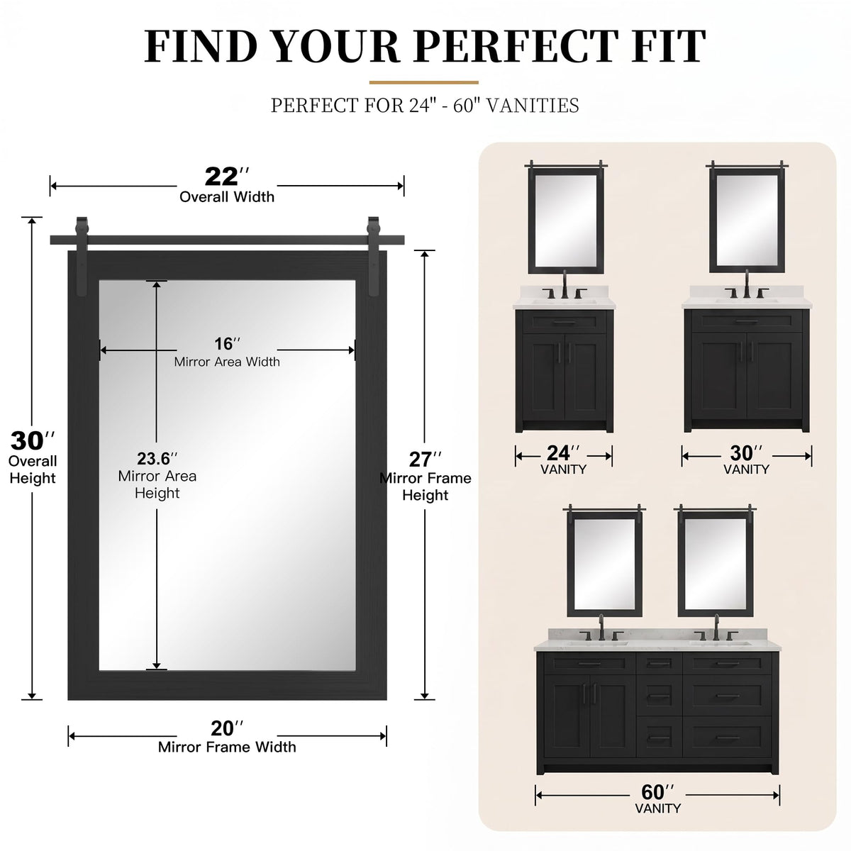 Black Farmhouse Bathroom Vanity Mirror 22" x 30"