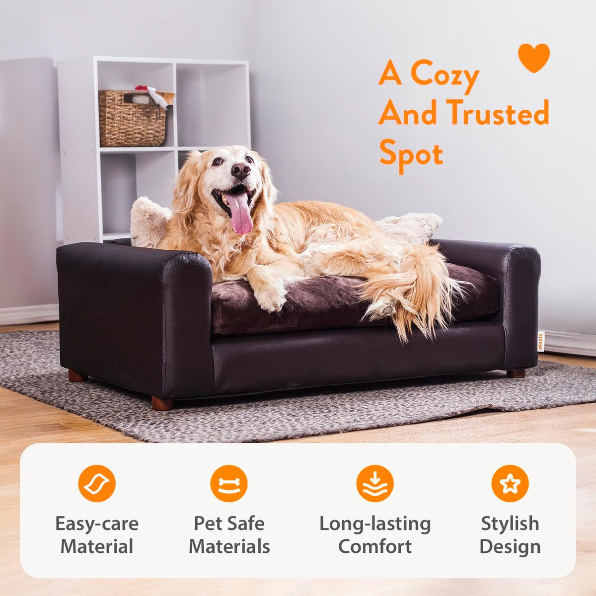 Premium Leatherette Pets Sofa, Espresso