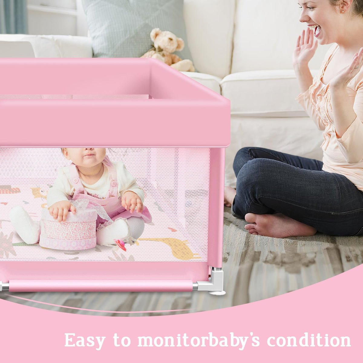 Pink Baby Playpen with Mat, 50x50 Inch Playpen with Mat Waterproof for Babies and Toddlers Play Pen for Girls Pink