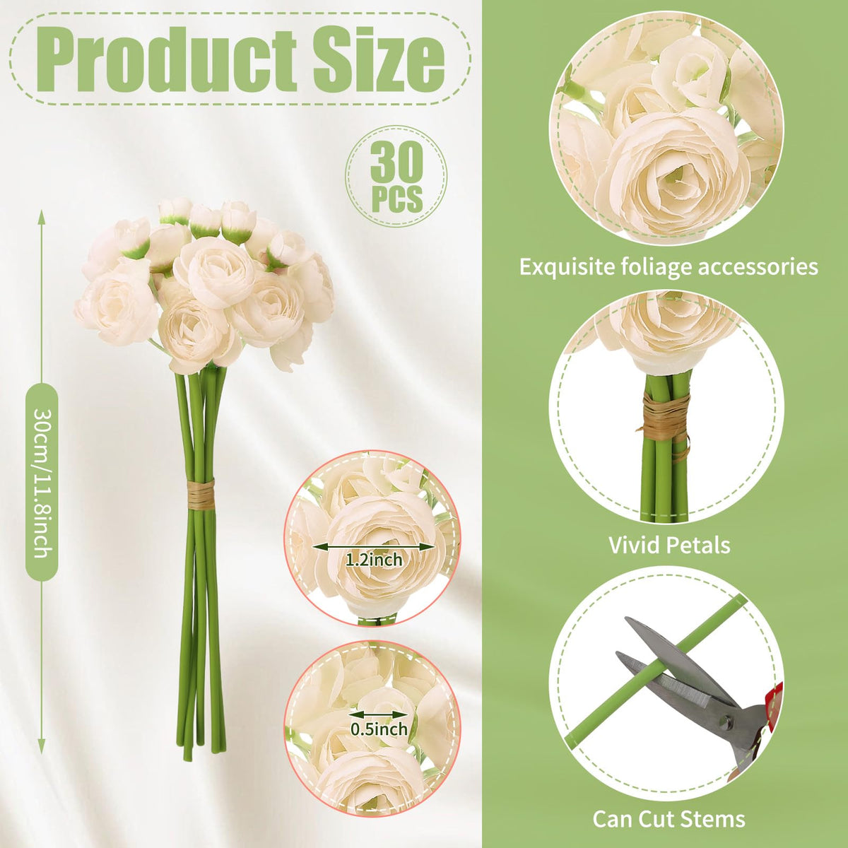 5 Bouquets Cream Ranunculus Artificial Flowers