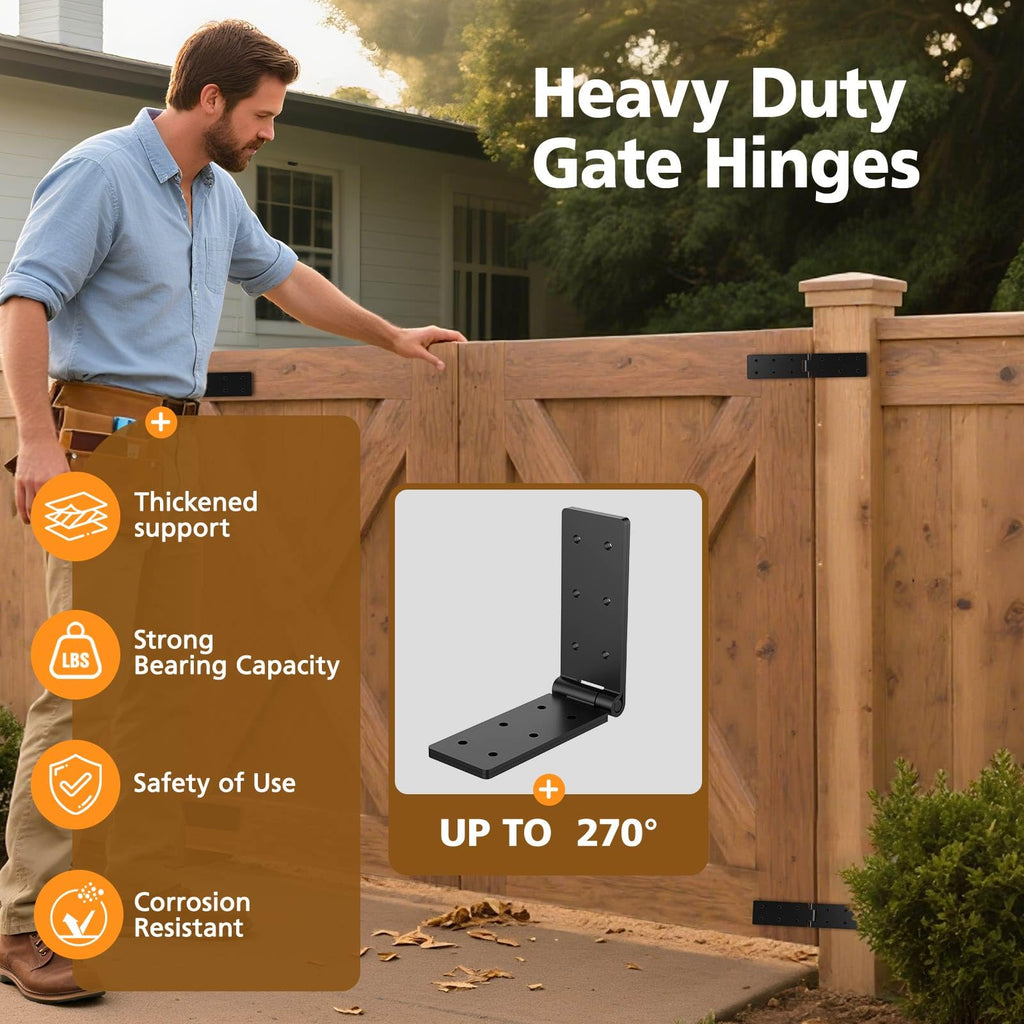 Heavy Duty Gate Hinges, Black Gate Hinges with Screws, Heavy Duty Door Hinges