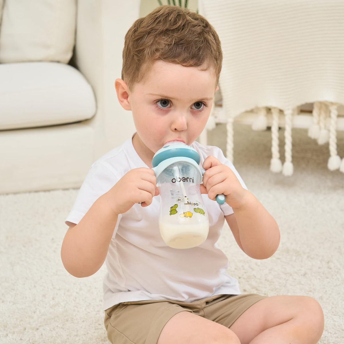 Toddler Milk Bottle 330ml/11oz, Anti-Colic Baby Bottle with Fast Variable Flow Nipple for 12 Months, Weigthed Straw