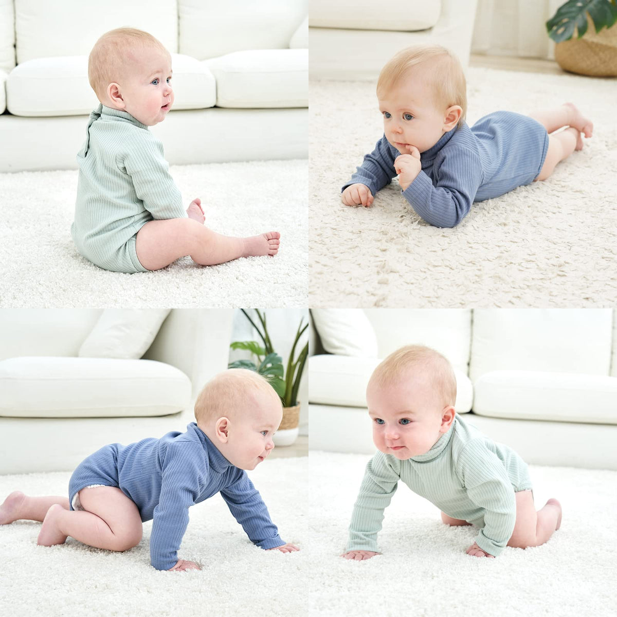Baby Turtleneck Bodysuit Long Sleeve Solid Ribbed Cotton Outfits for Baby Boys Girls