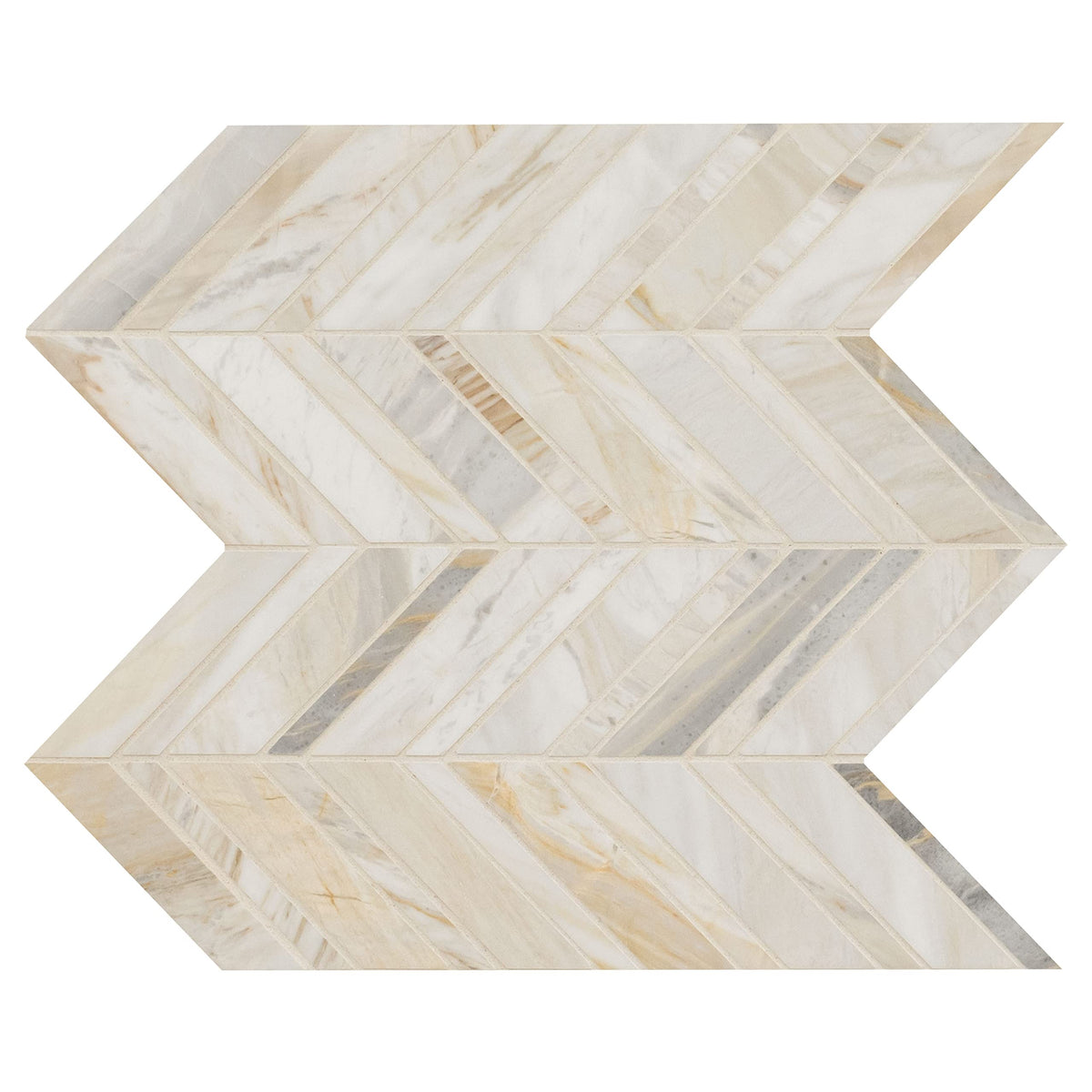 Mesh Mounted Marble Mosaic Tile | Athena Gold Chevron | 12" x 12"
