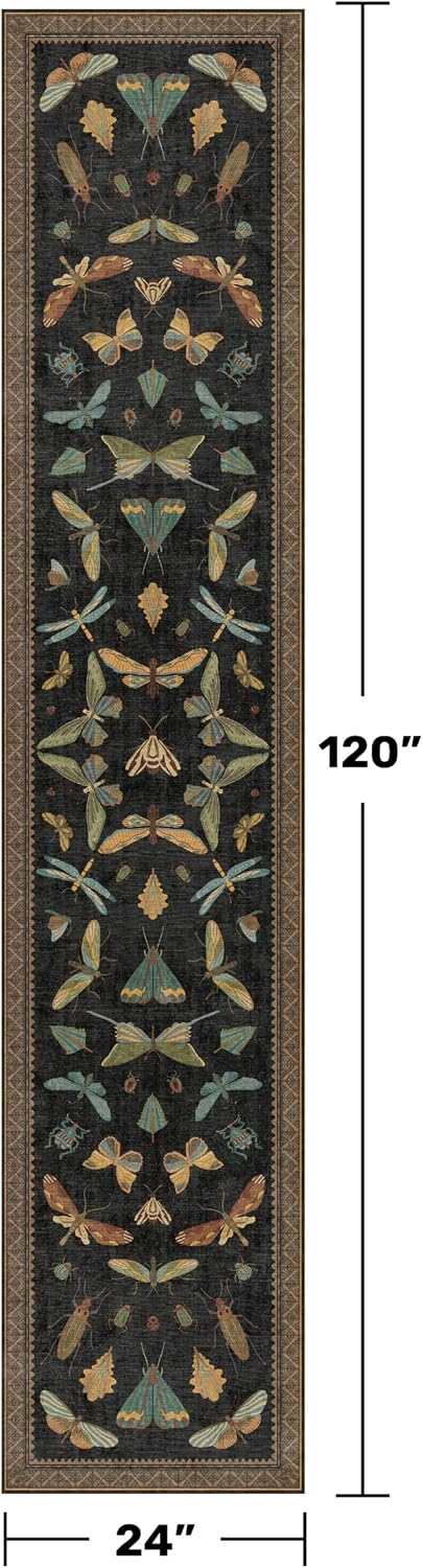 Dark Black Boho Rug Runners for Hallways, Washable Non Slip Long Runner Rug, Low Pile & Soft Stain Resistant