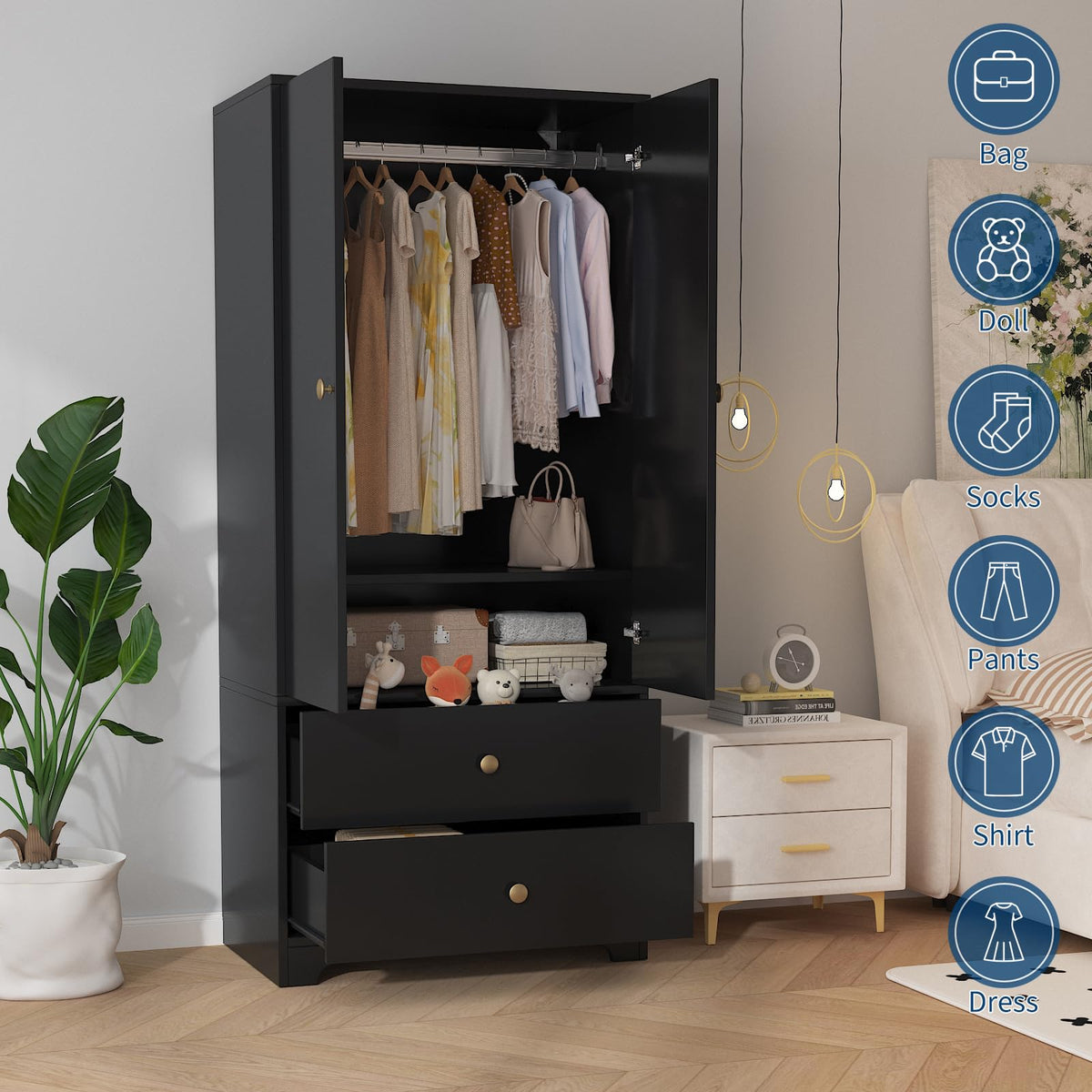 71" Armoire Wardrobe Closet Bedroom Armoire Clothing Storage Cabinet