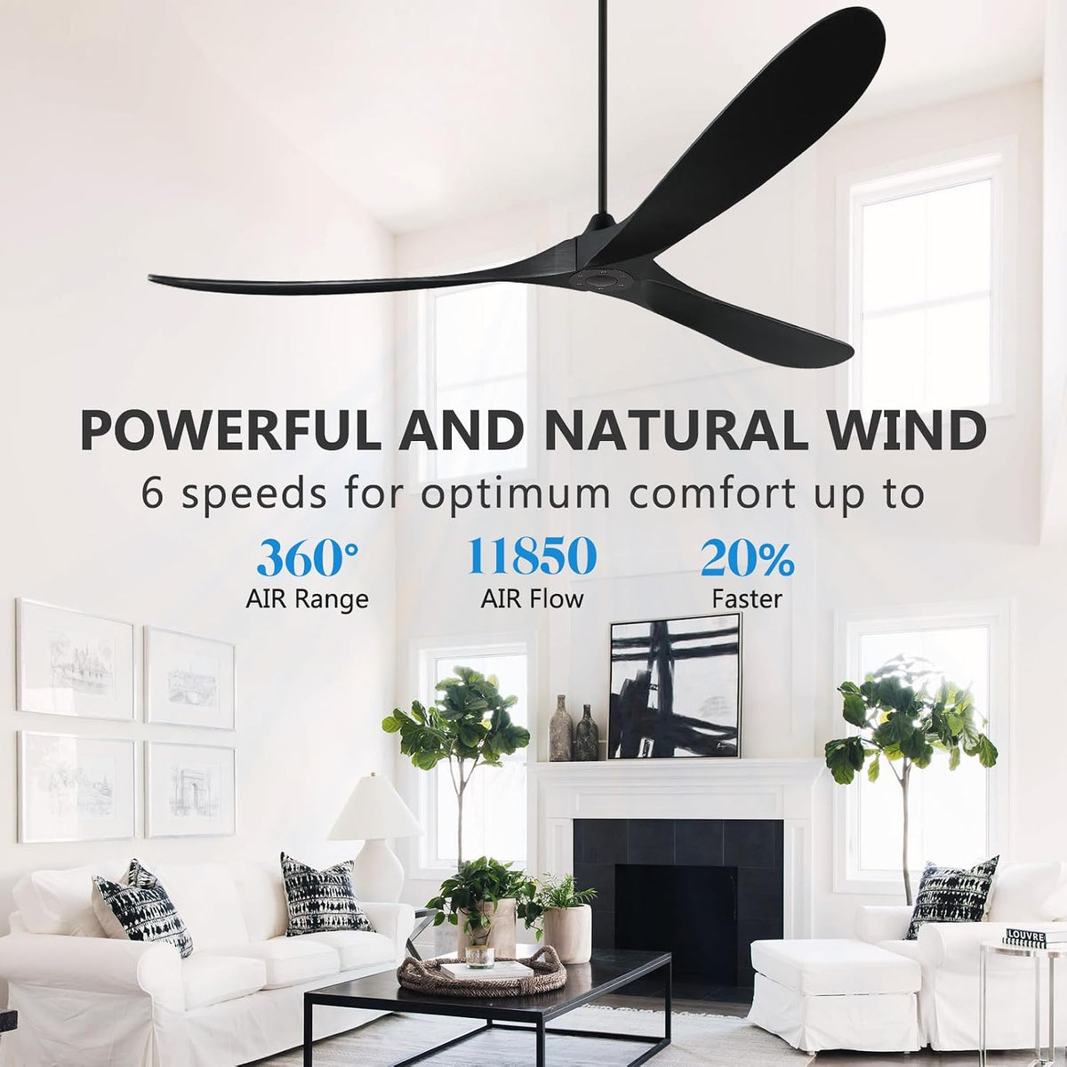 88" Wood Indoor/Outdoor Ceiling Fan with Remote, No Light