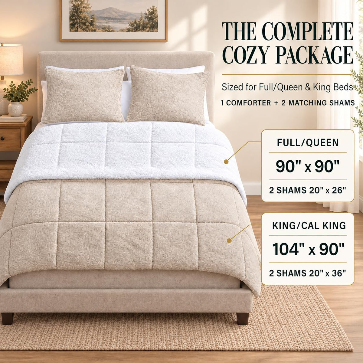 Comforter Set, Faux Fur Sherpa, Coconut Milk