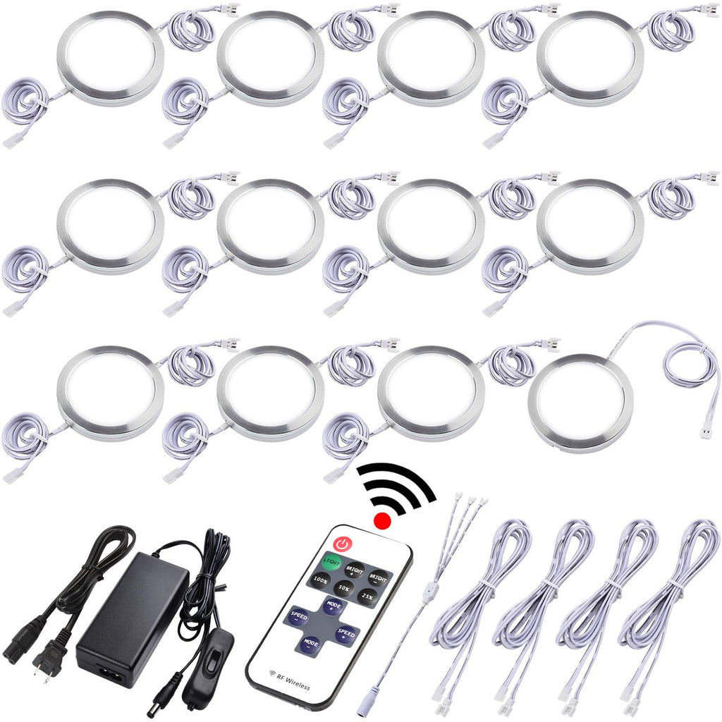 Small LED Puck Lights for Uplight or Downlight, 120V Hardwired & Plug in Cabinet Lights Kit, Wireless RF Remote