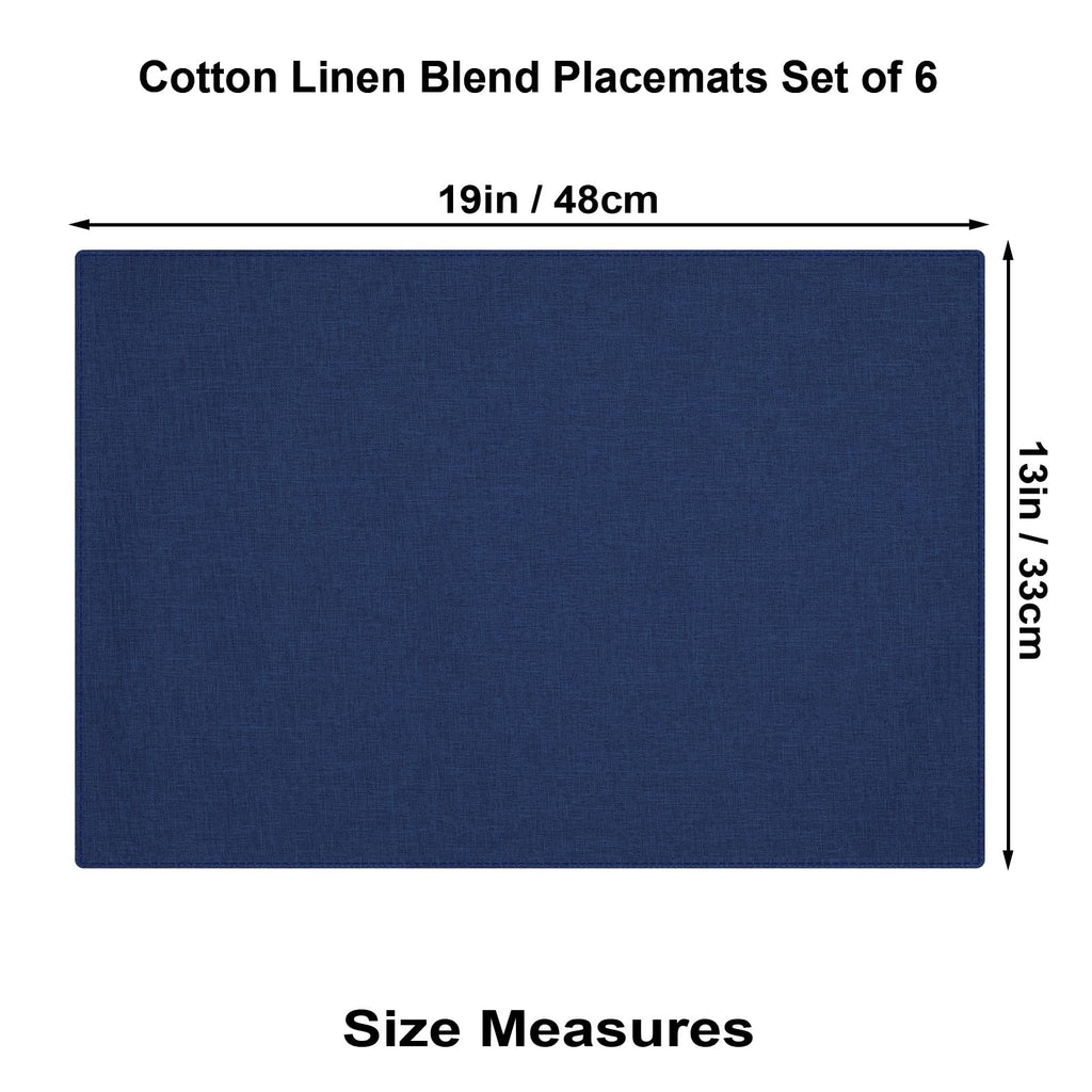 Cloth Placemats Set of 6, Cotton Linen Blend Place Mats, Navy Blue