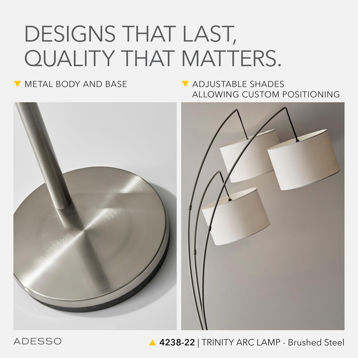 Floor Lamp, Brushed Steel, Movable Shades, 74"